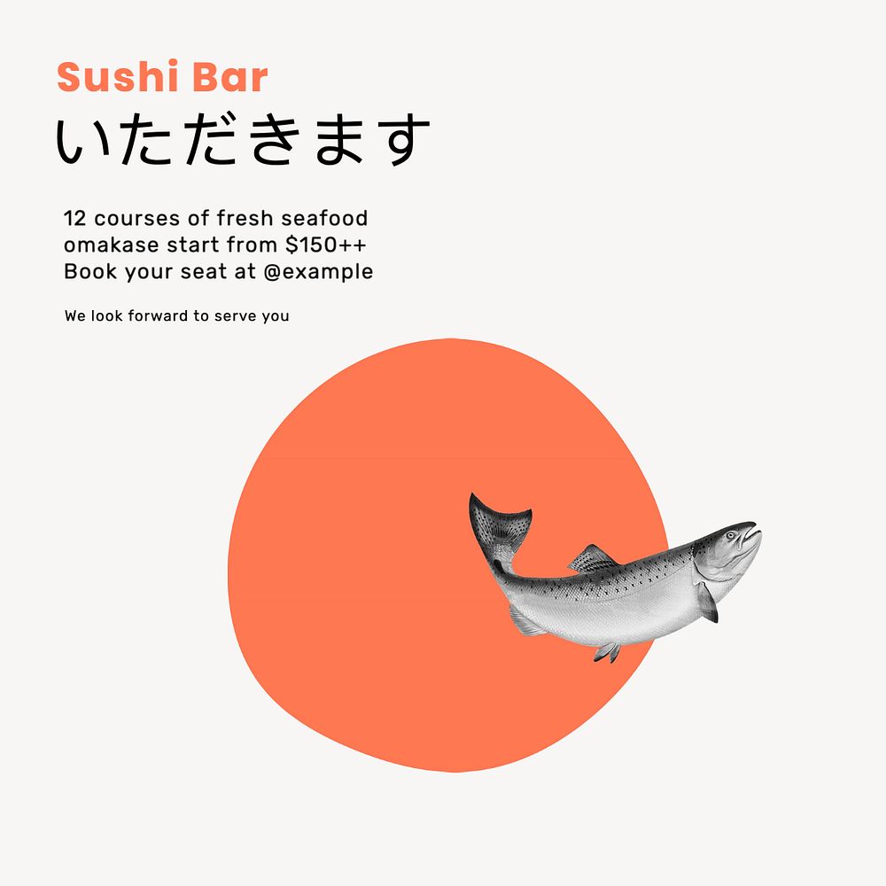 Sushi bar Instagram post template, editable text