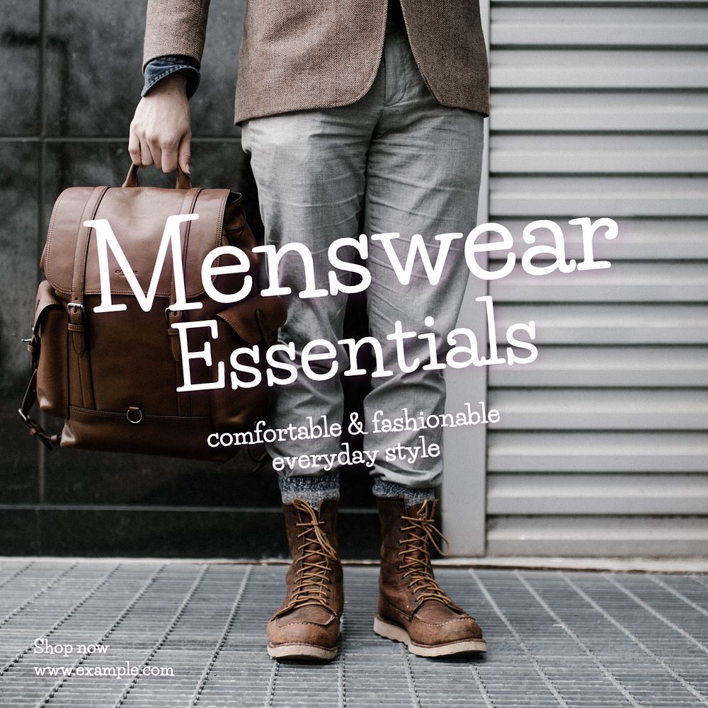 Men's wear essentials Instagram post template, editable text