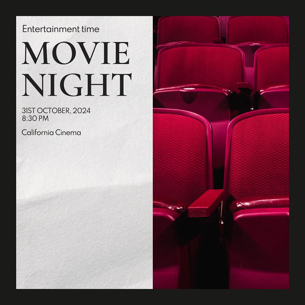 Movie night Instagram post template, editable text