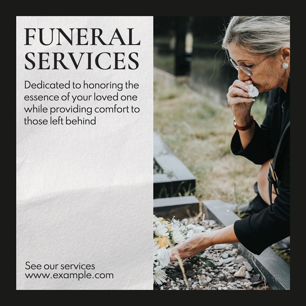 Funeral service Instagram post template, editable text