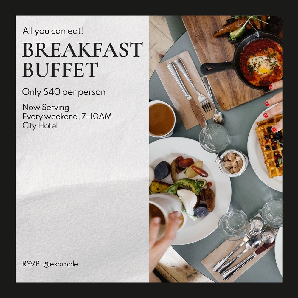 Breakfast buffet Instagram post template, editable text