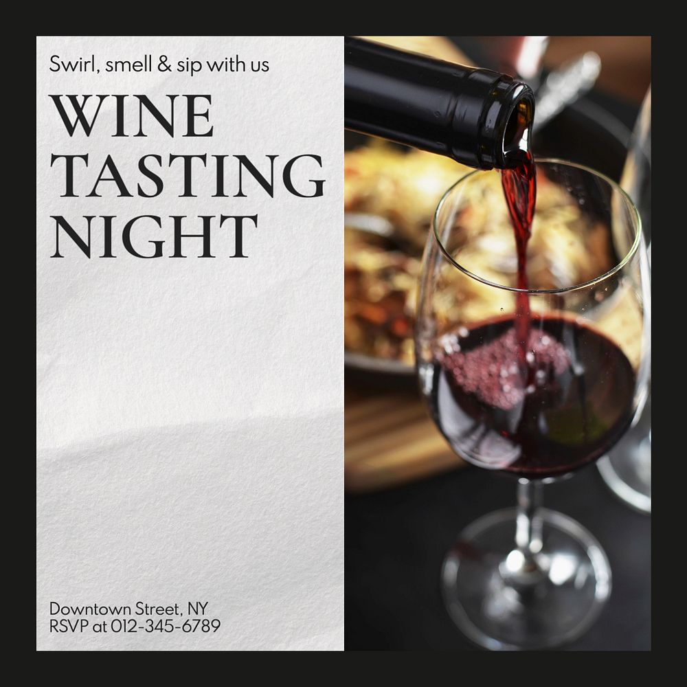 Wine tasting night Instagram post template, editable text