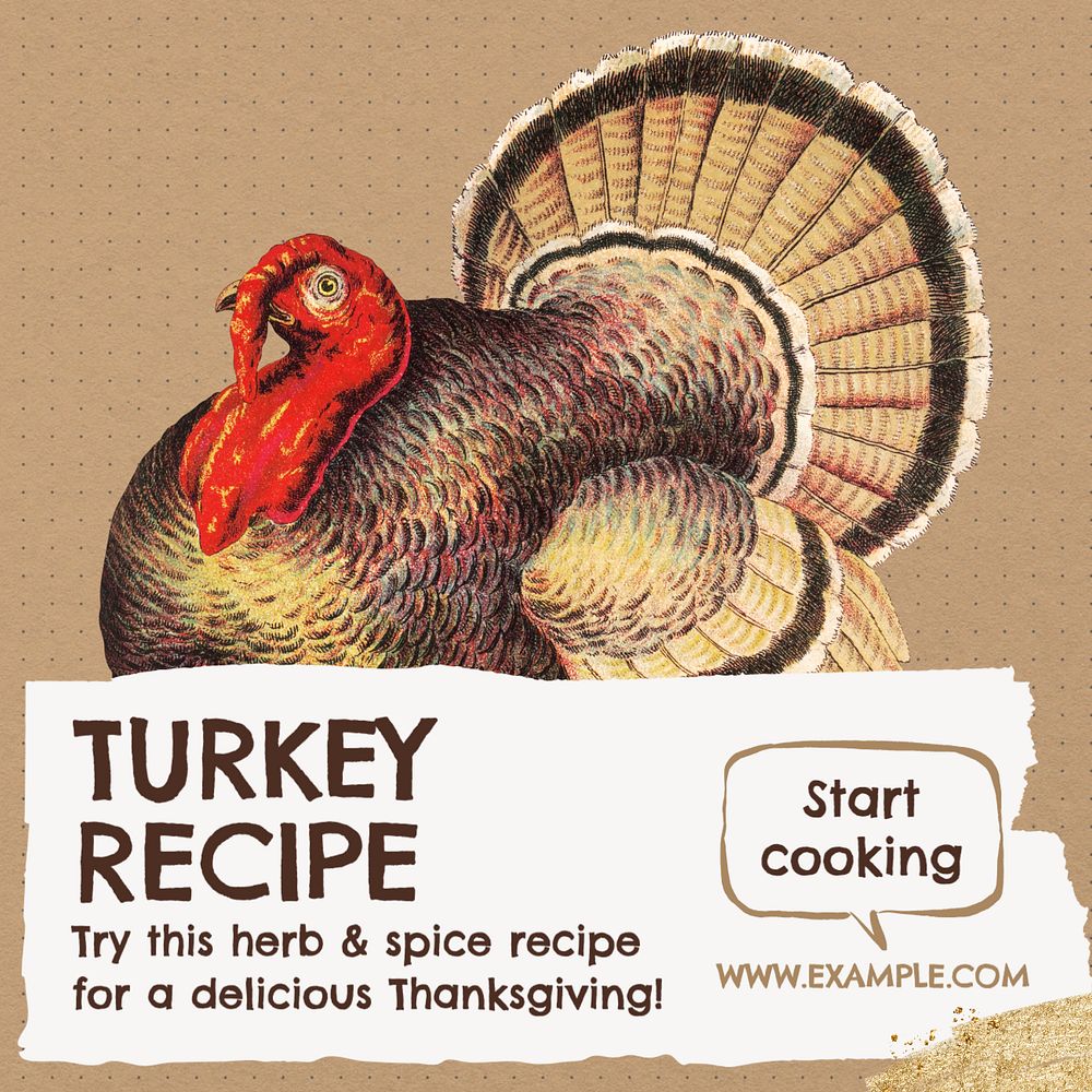 Turkey recipe Instagram post template, editable text