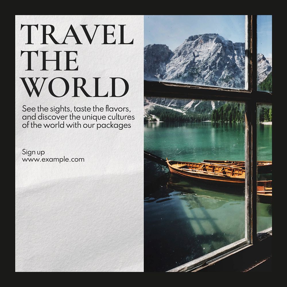 World travel Instagram post template, editable text