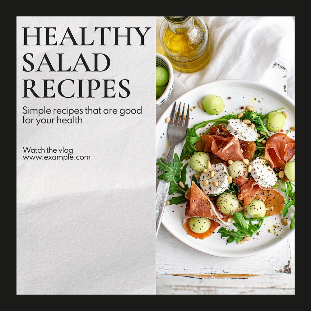 Healthy salad recipes Instagram post template, editable text