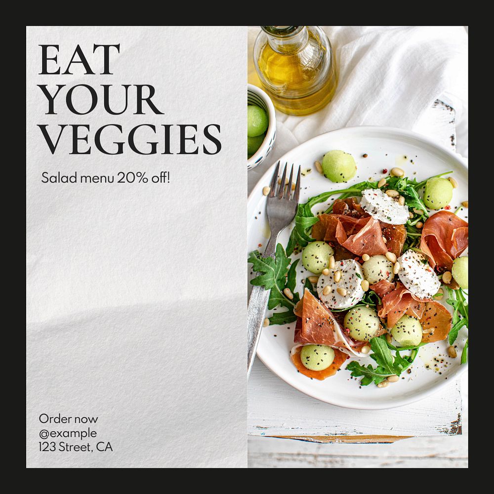 Eat your veggies Instagram post template, editable text