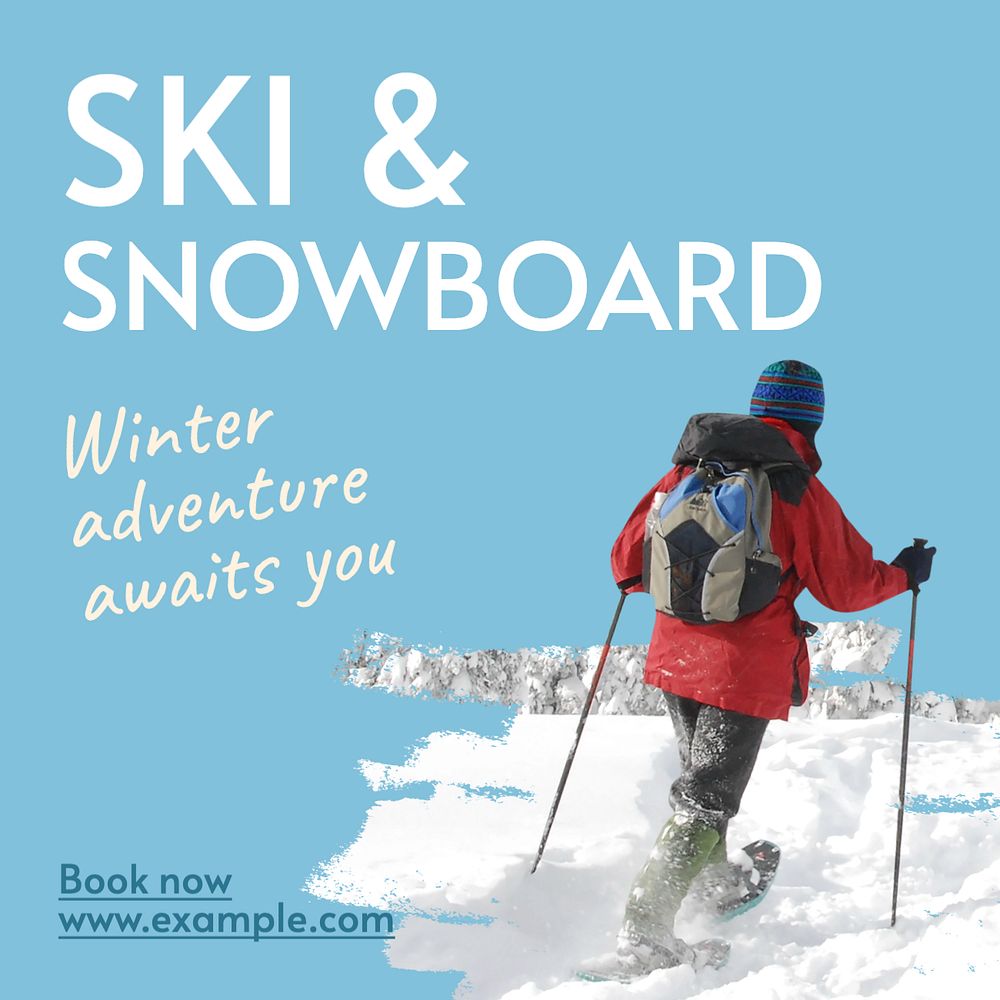 Ski & snowboard  Instagram post template, editable text