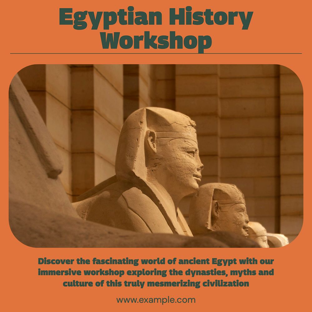 Egyptian history workshop Instagram post template, editable text