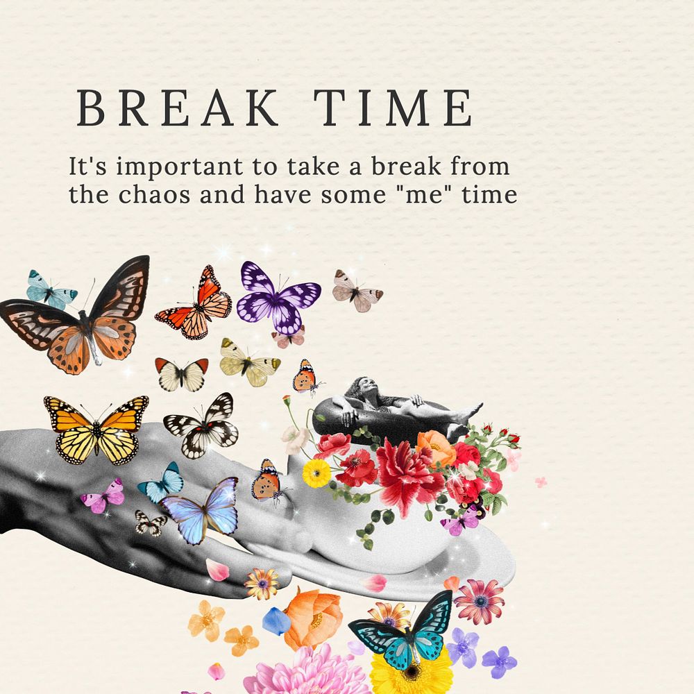 Break time Instagram post template, editable text