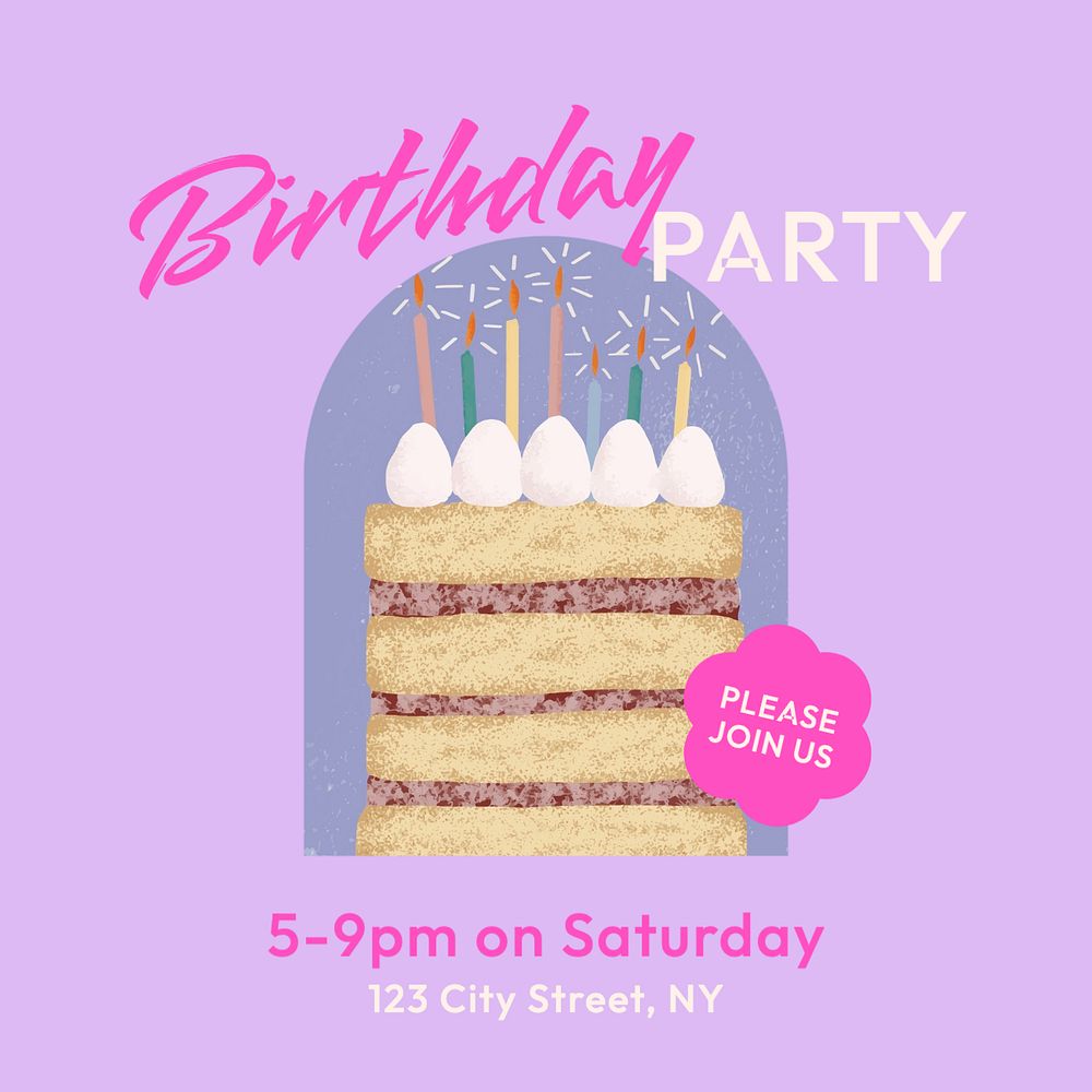 Birthday party Instagram post template, editable text