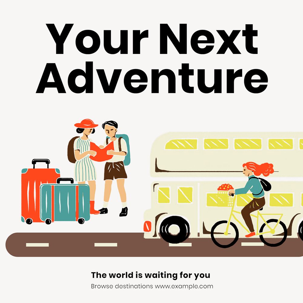 Travel adventure Instagram post template, editable text