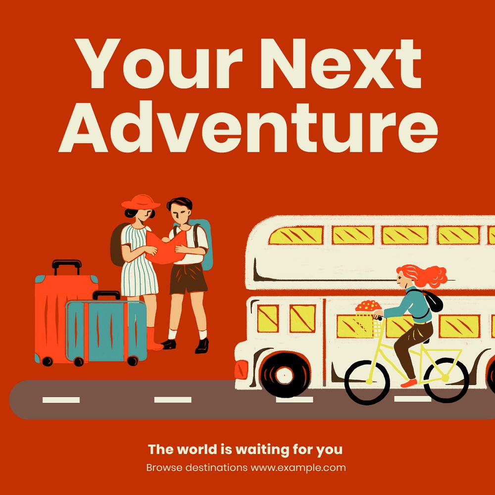 Travel adventure Instagram post template, editable text