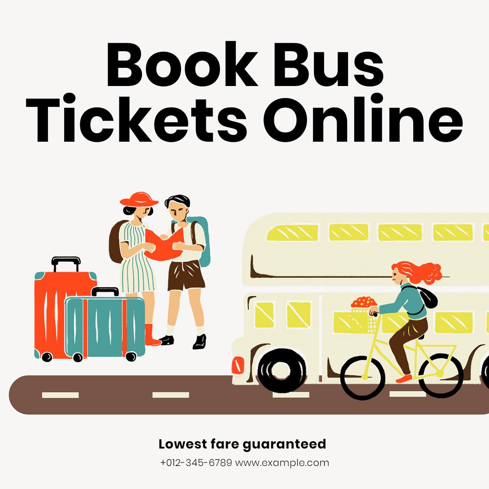 Bus tickets Instagram post template, editable text