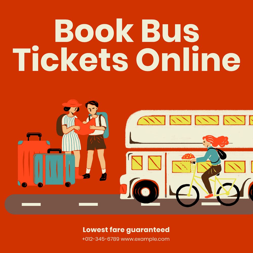 Bus tickets Instagram post template, editable text