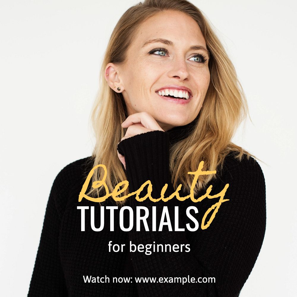 Beauty tutorials Instagram post template, editable text