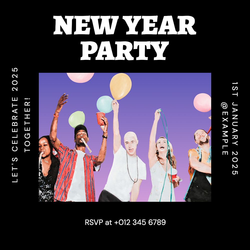 New year party Instagram post template, editable text