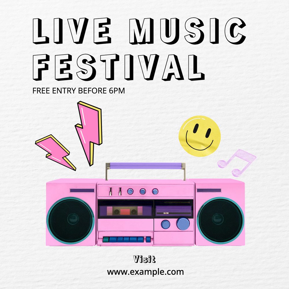 Live music festival Instagram post template, editable text