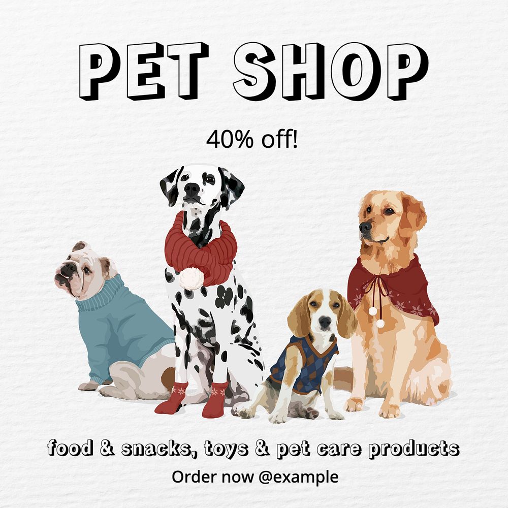 Pet shop Instagram post template, editable text