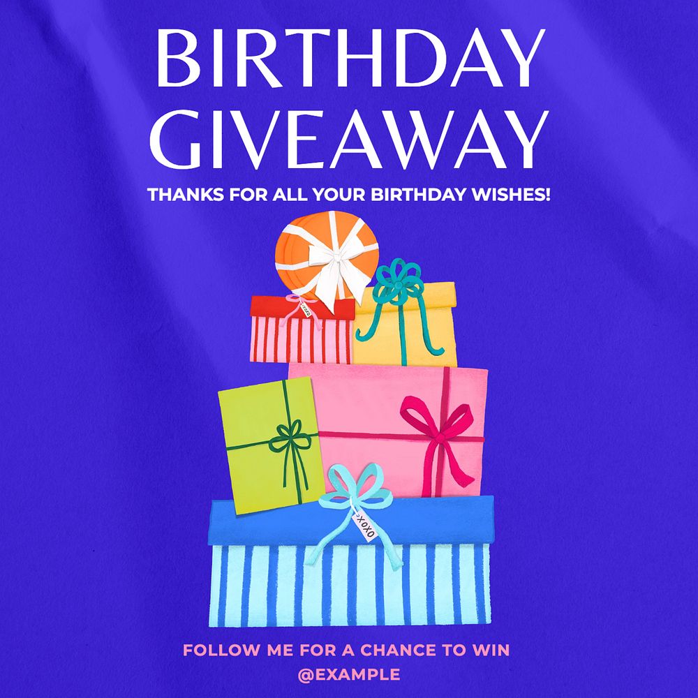 Birthday giveaway  Instagram post template, editable text