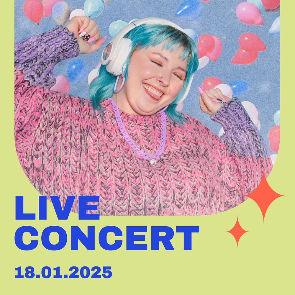 Live concert  Instagram post template, editable text