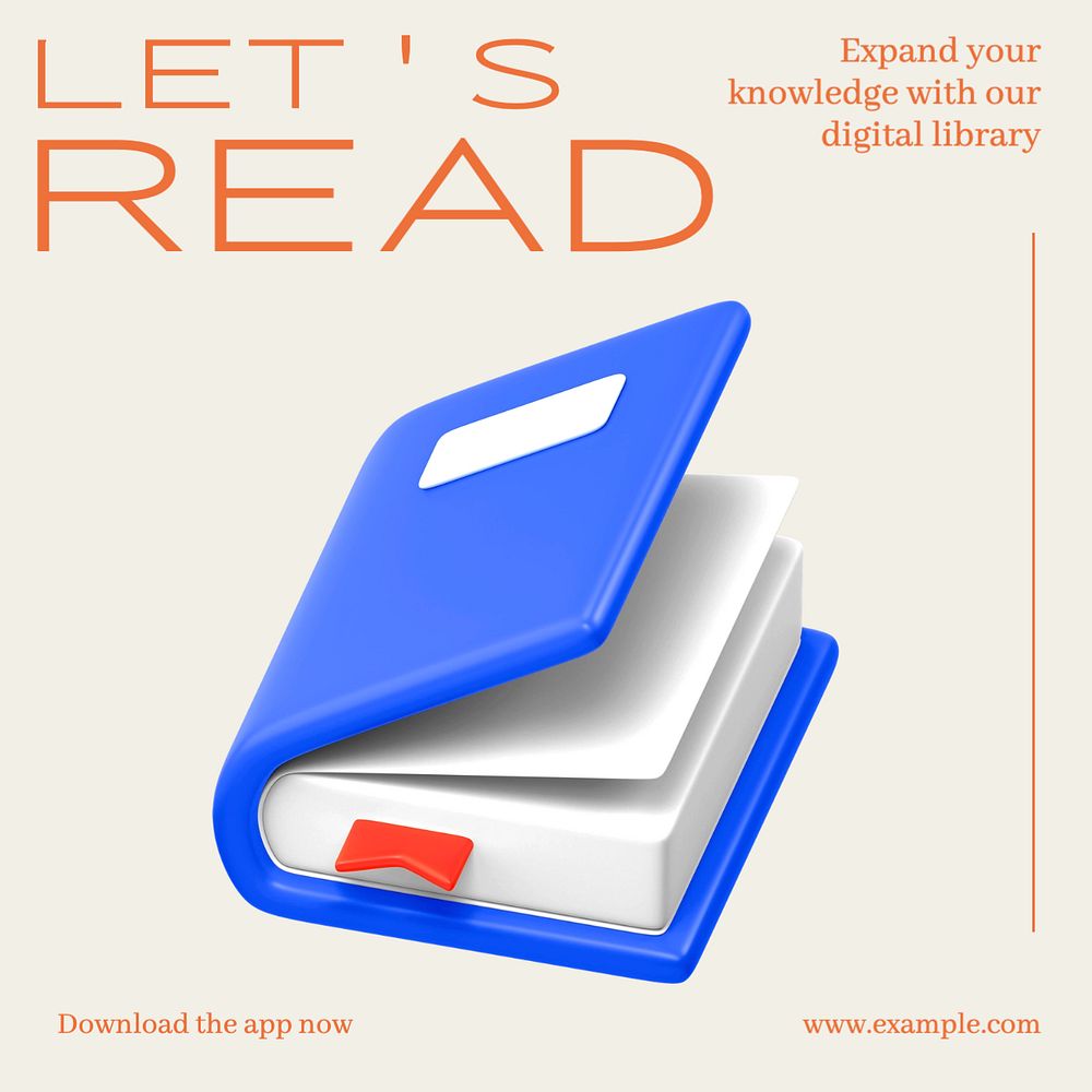 Reading & library Instagram post template, editable text