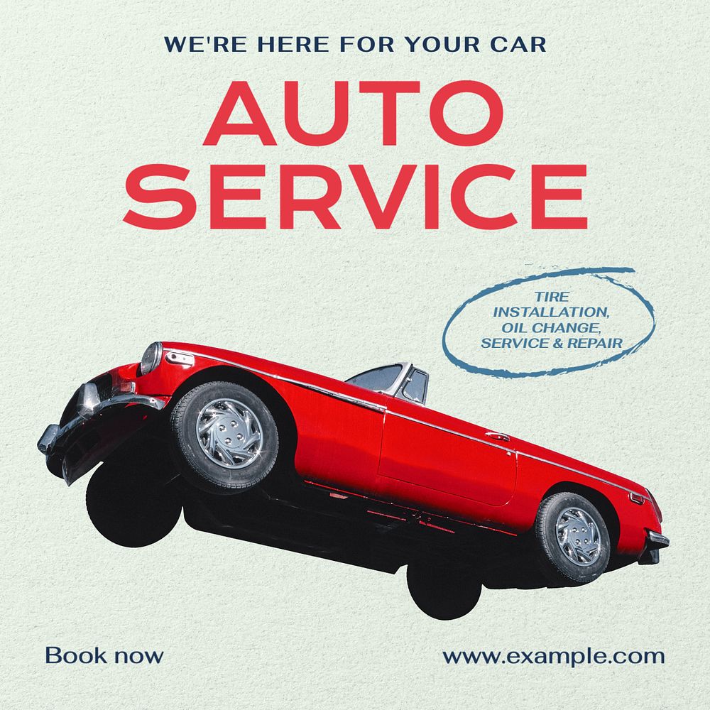 Auto service Instagram post template, editable text