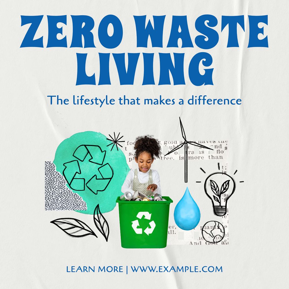 Zero waste living Instagram post template, editable text