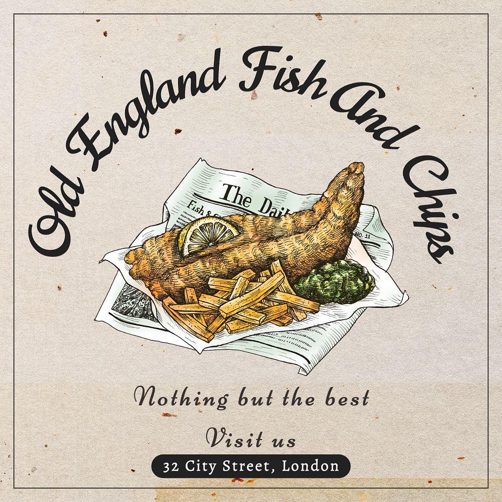 Fish and chips Instagram post template, editable text