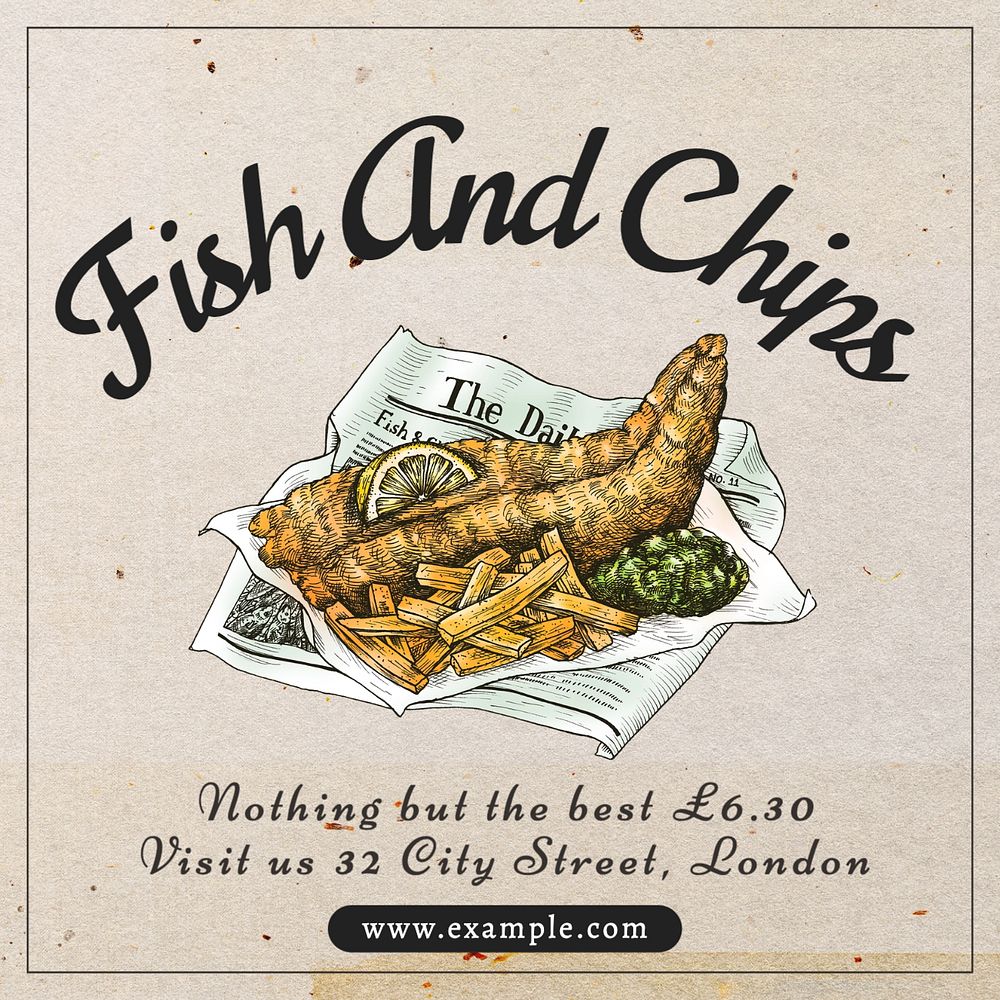 Fish and chips Instagram post template, editable text