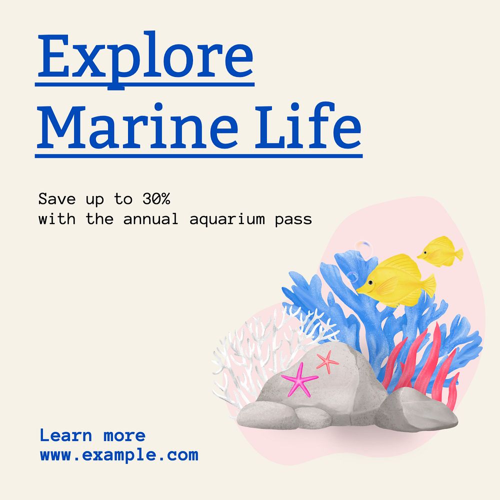 Explore marine life Instagram post template, editable text