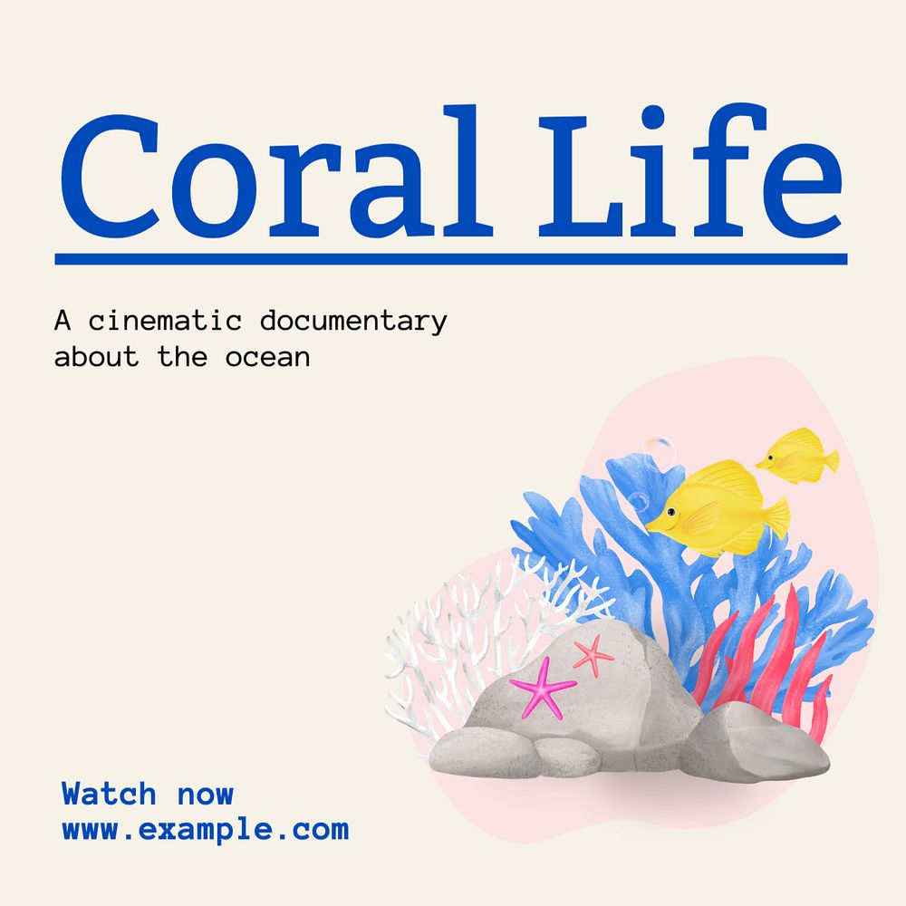 Coral life Instagram post template, editable text