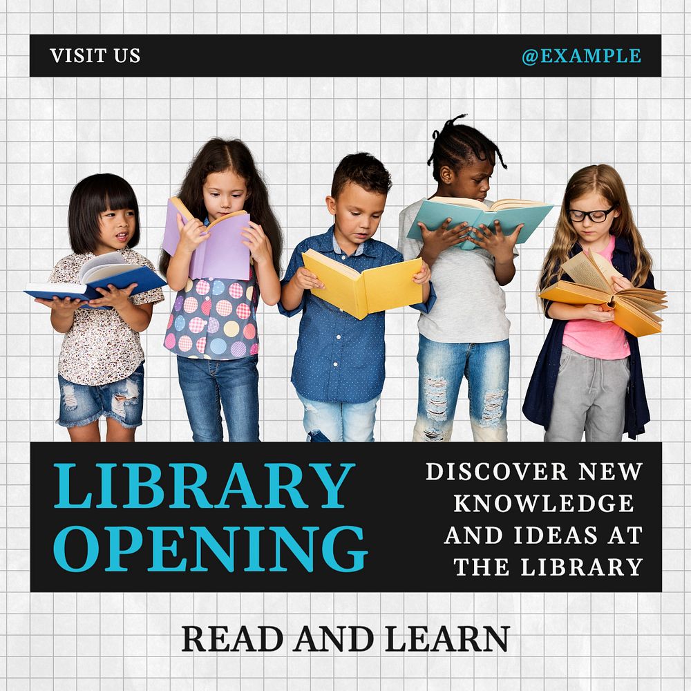 Library open Instagram post template, editable text