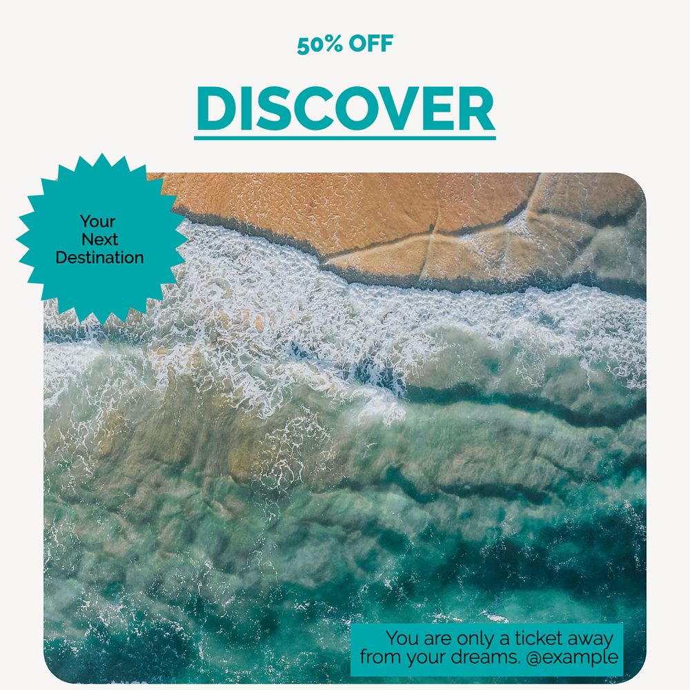 Discover your travel dreams Instagram post template, editable text