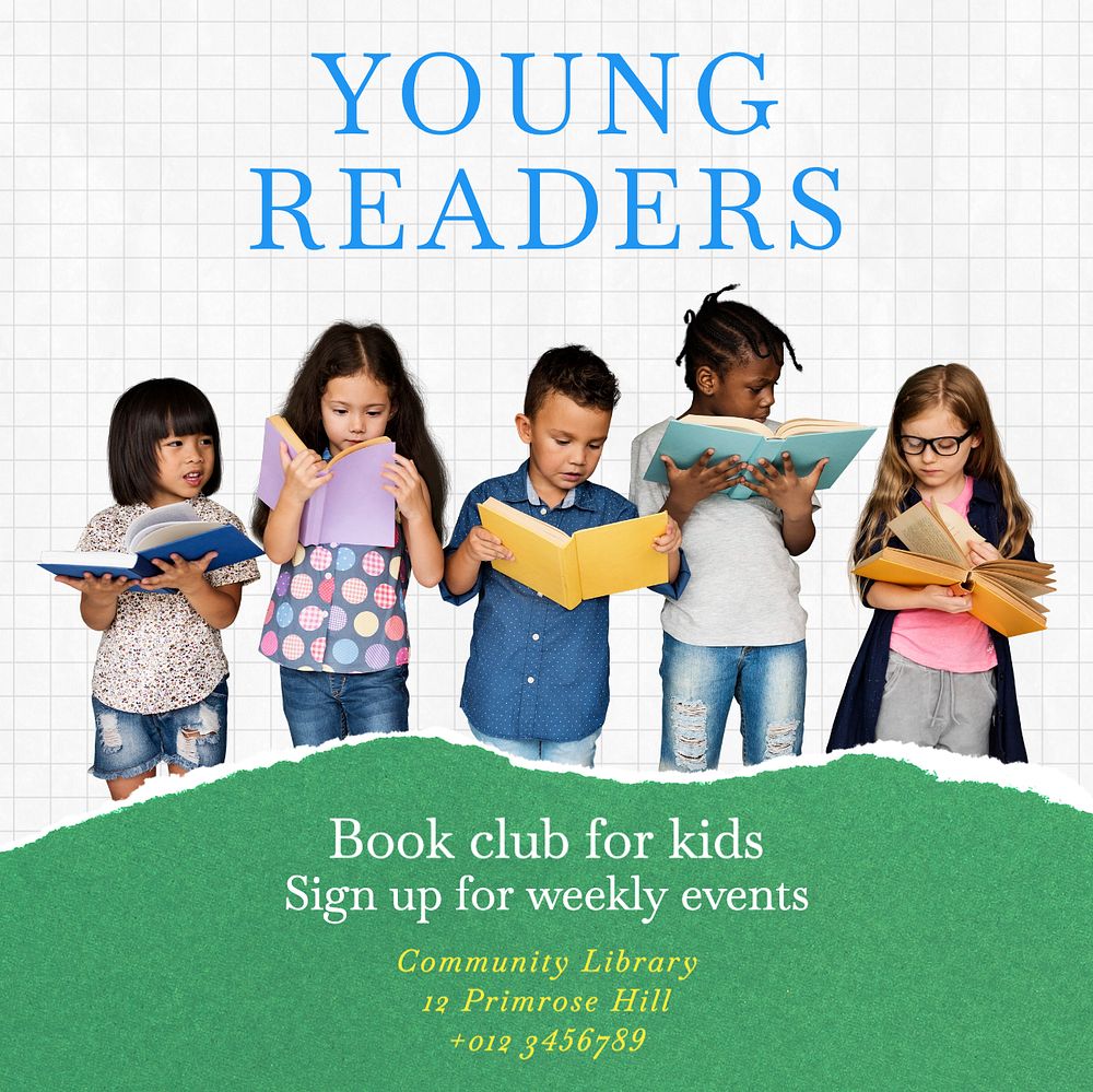 Young readers Instagram post template, editable text