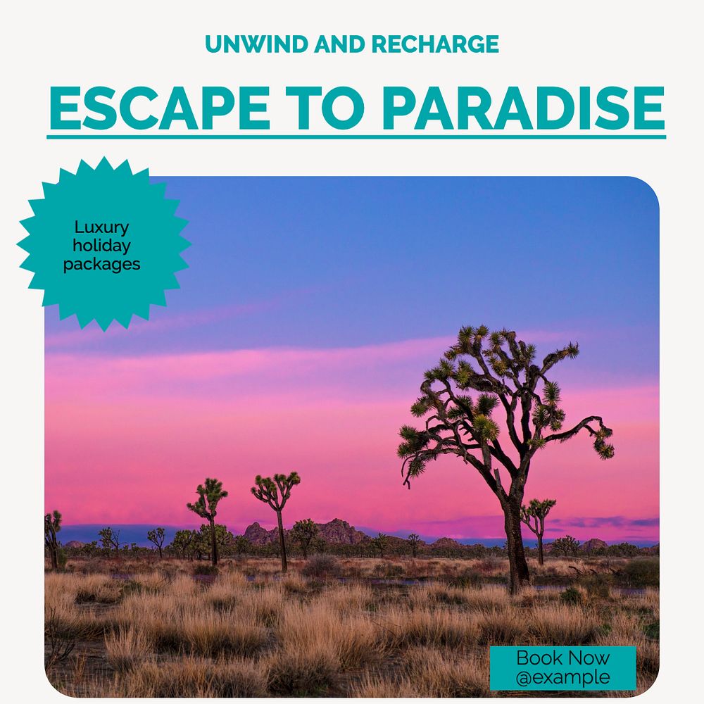 Escape to paradise Instagram post template, editable text