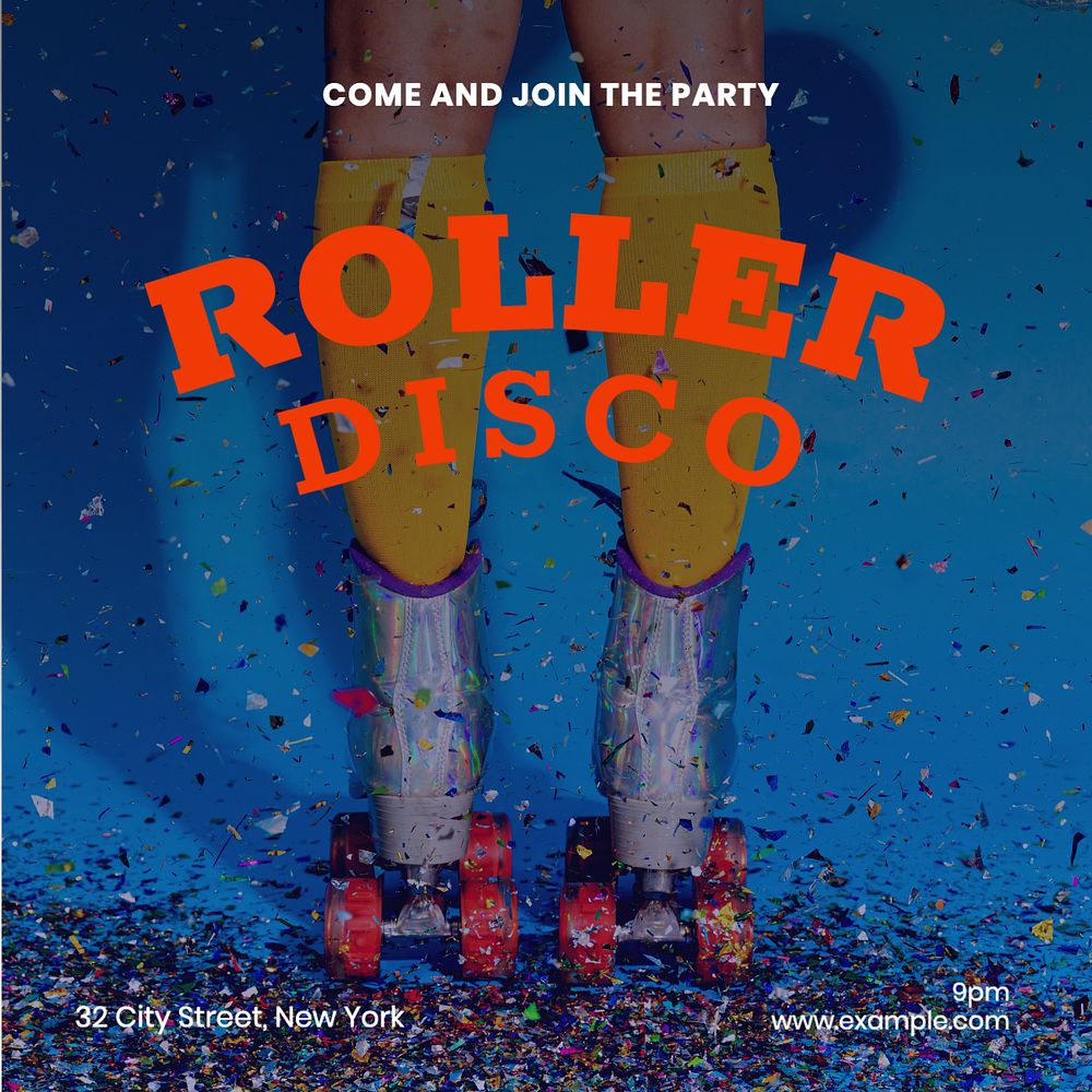 Roller disco  Instagram post template, editable text