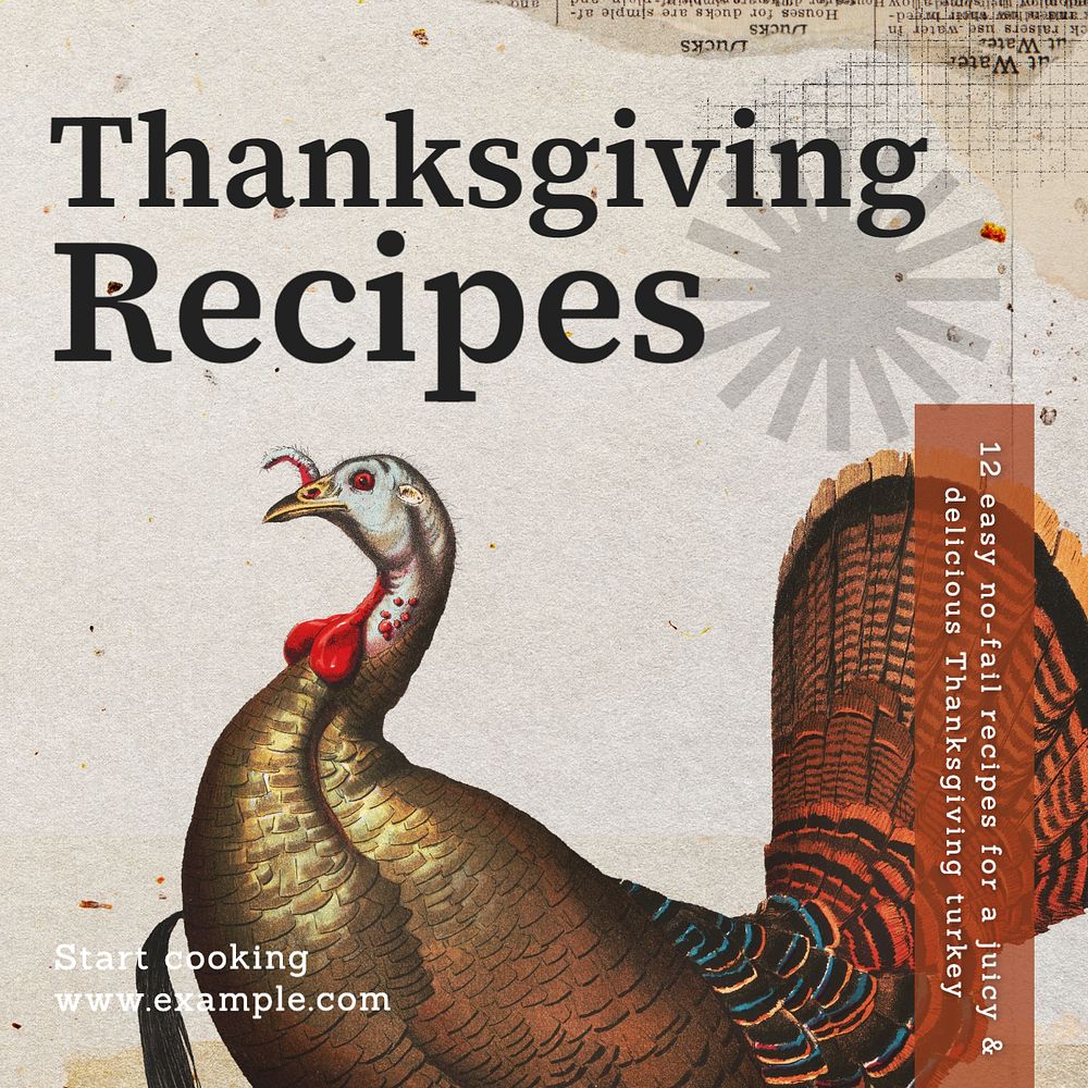 Thanksgiving recipe Instagram post template, editable text