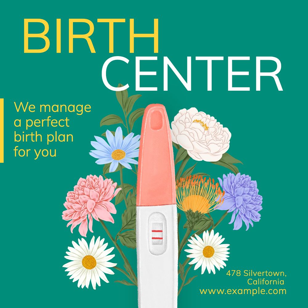 Birth center Instagram post template, editable text