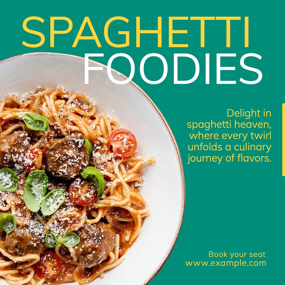 Spaghetti foodies Instagram post template, editable text