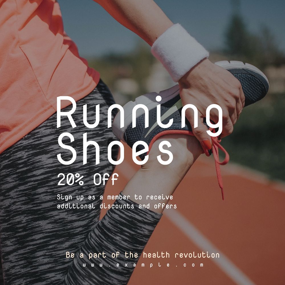 Running shoes sale  Instagram post template, editable text