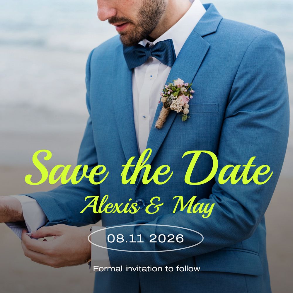 Wedding announcement Instagram post template, editable text