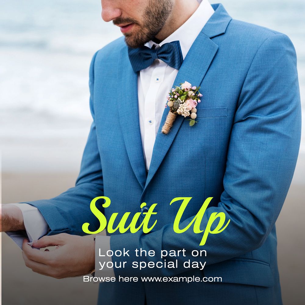 Suit up Instagram post template, editable text