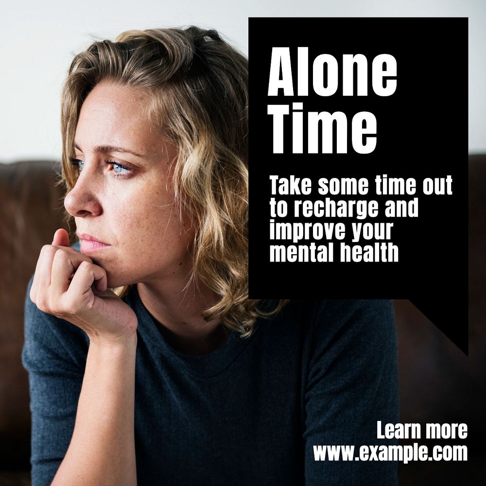 Alone time Instagram post template, editable text