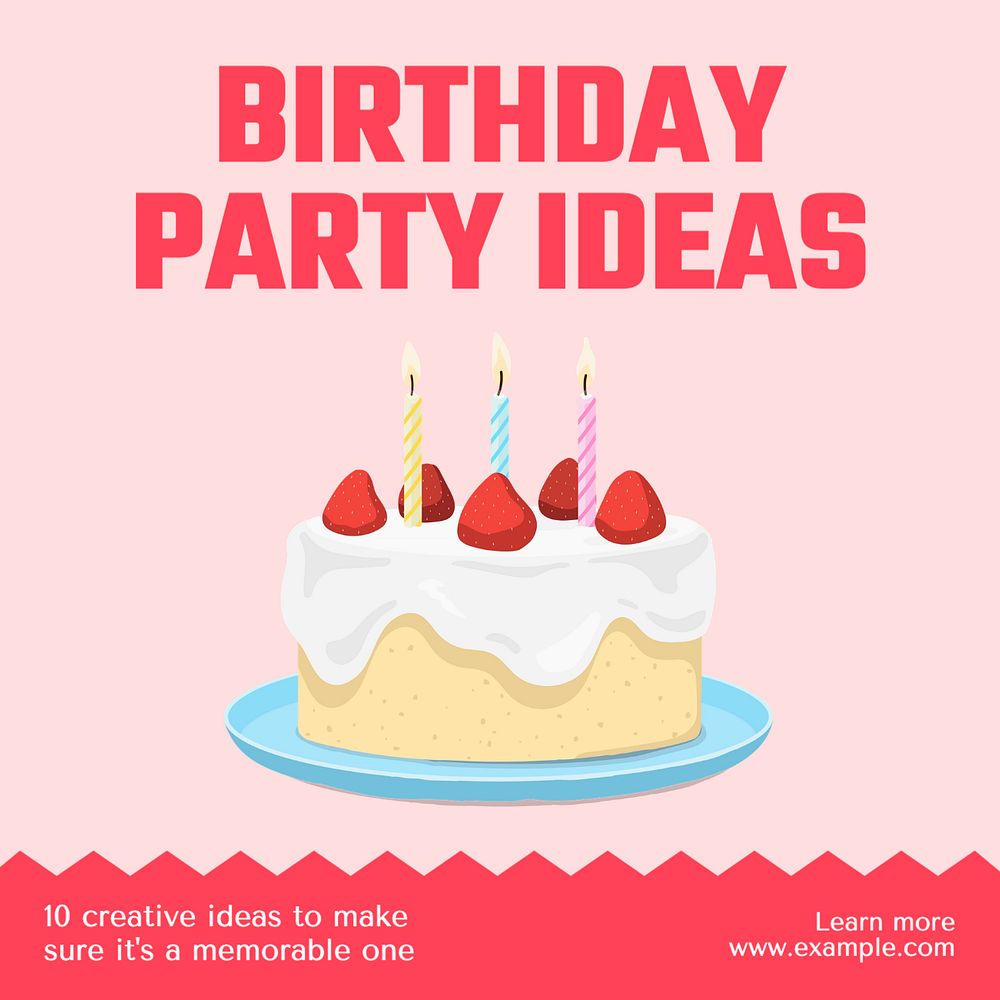 Birthday party ideas Instagram post template, editable text