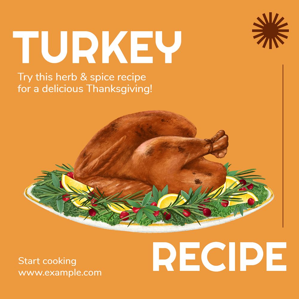 Turkey recipe Instagram post template, editable text