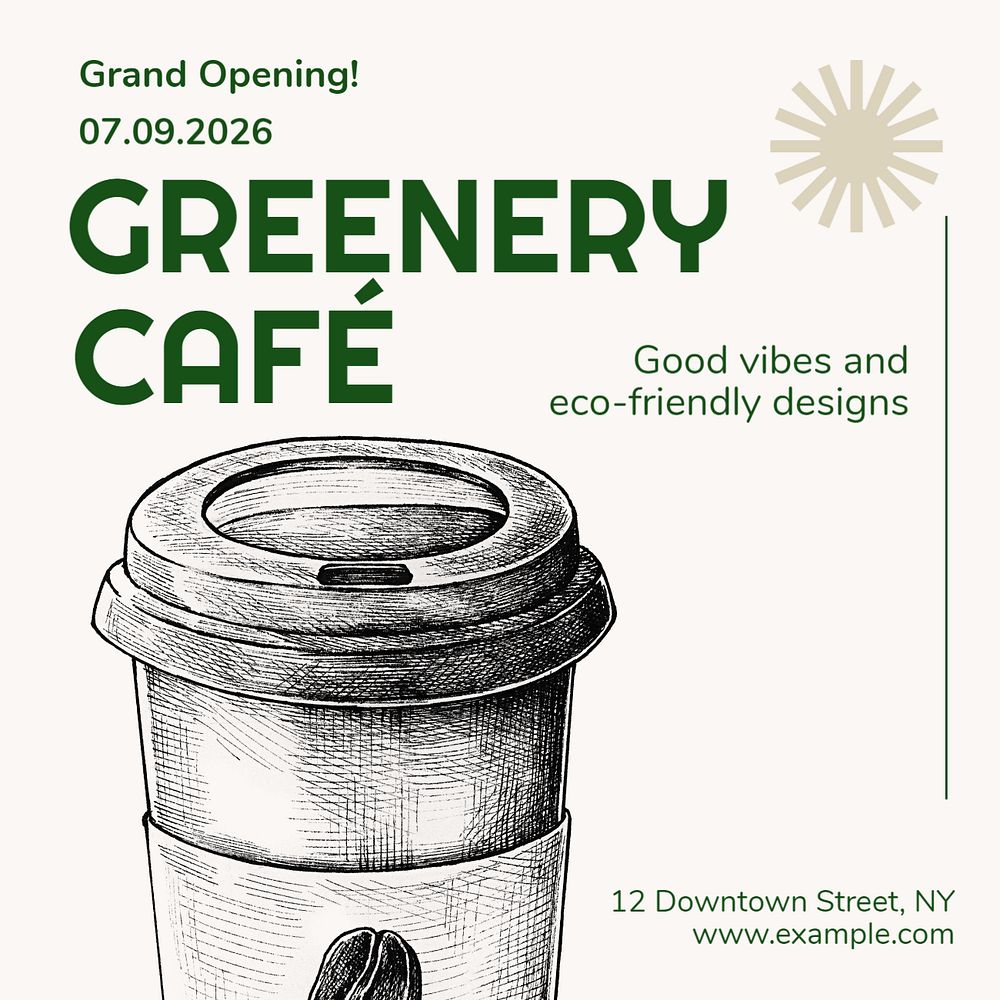 Cafe's grand opening Instagram post template, editable text