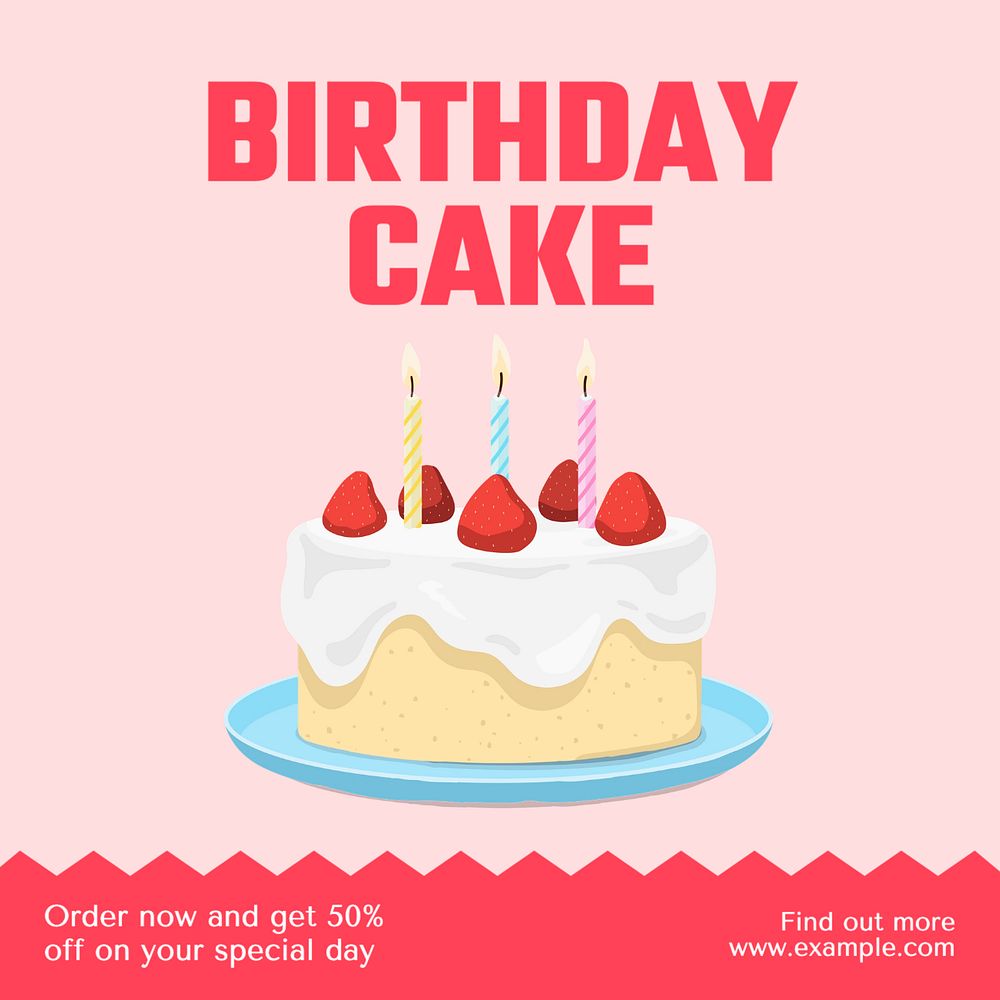 Birthday cake Instagram post template, editable text