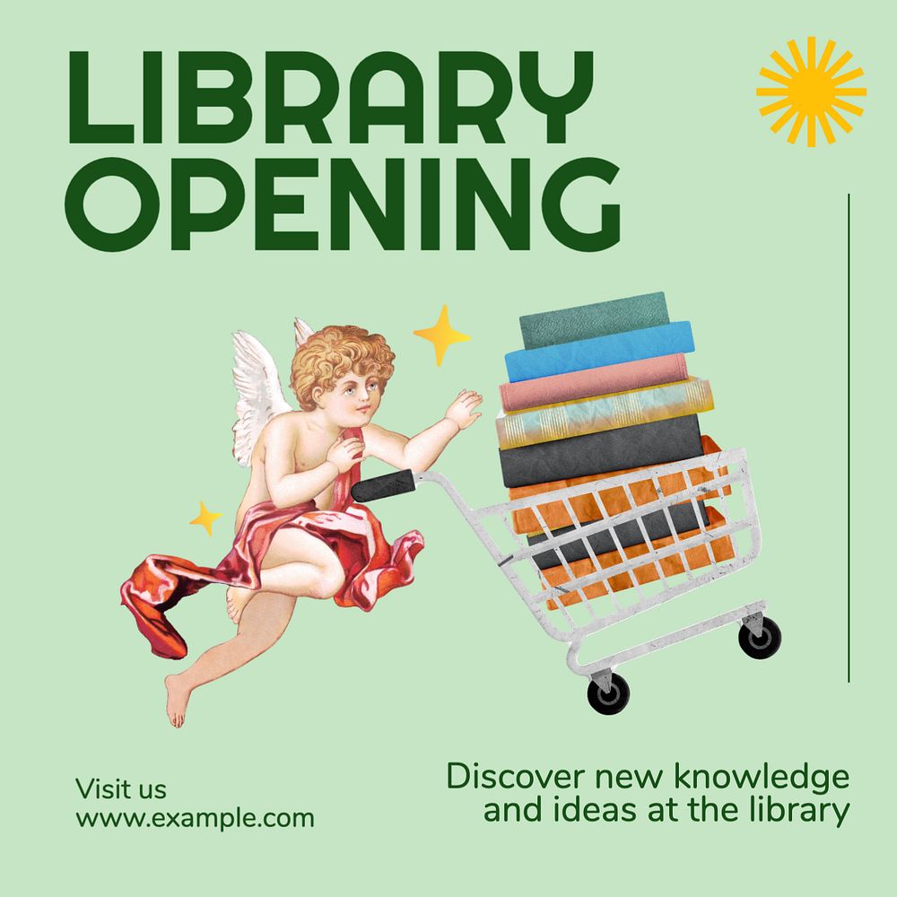 Library open Instagram post template, editable text