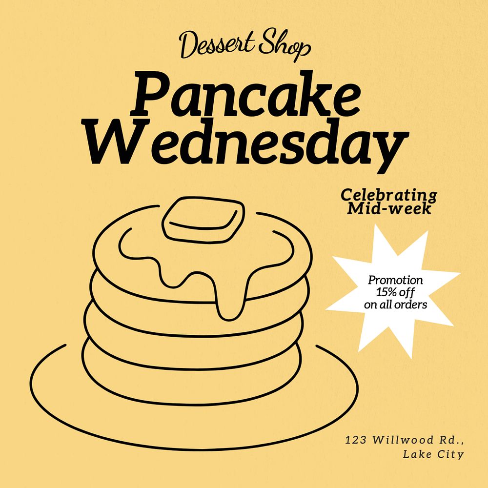 Pancake wednesday Instagram post template, editable text