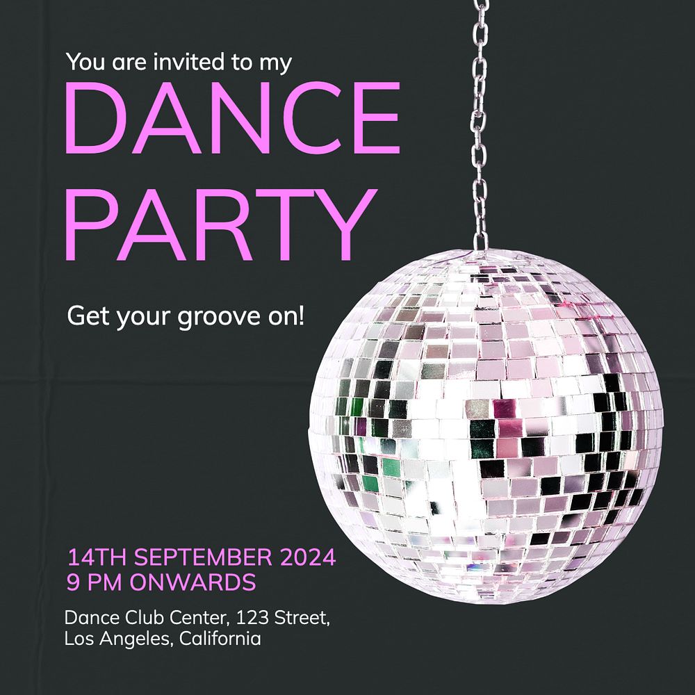 Dance party invitation Instagram post template, editable text